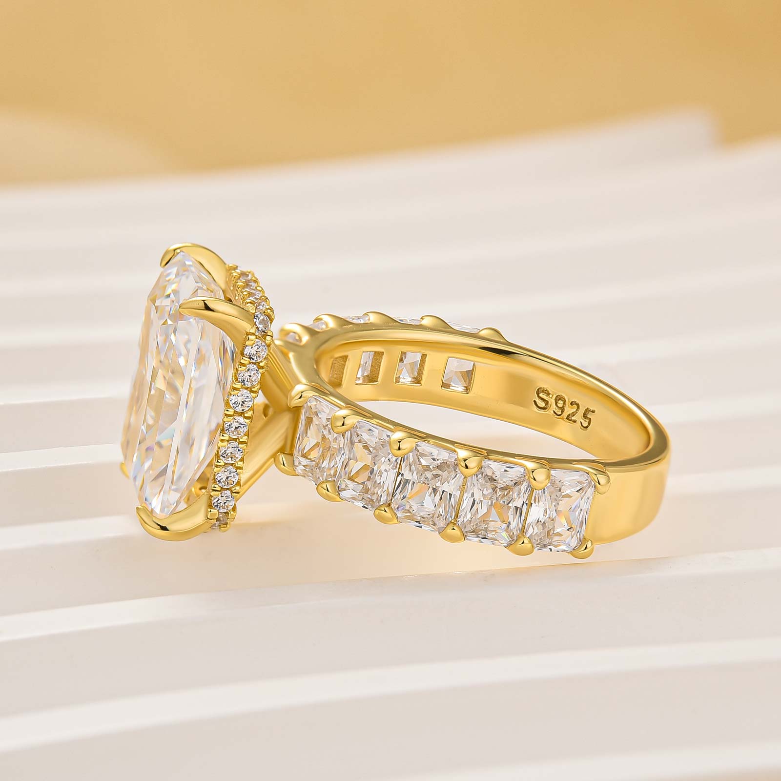 5.0Ct Radiant Cut Hidden Halo Half Engagement Ring In Sterling Silver - louilyjewelry