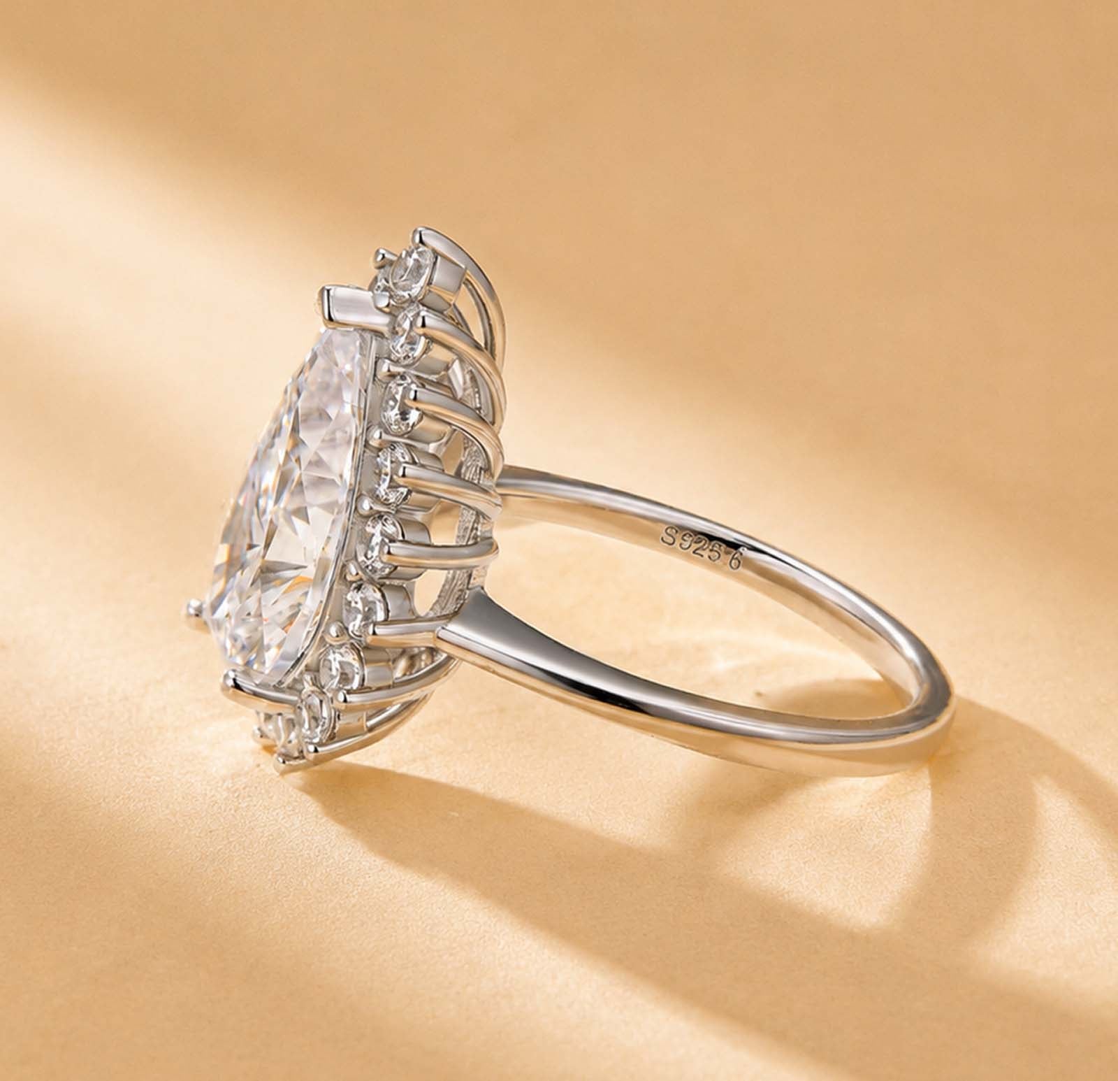 S925 4Ct Pear Cut Vintage Halo Engagement Ring In Sterling Silver For Holiday Ring Gift