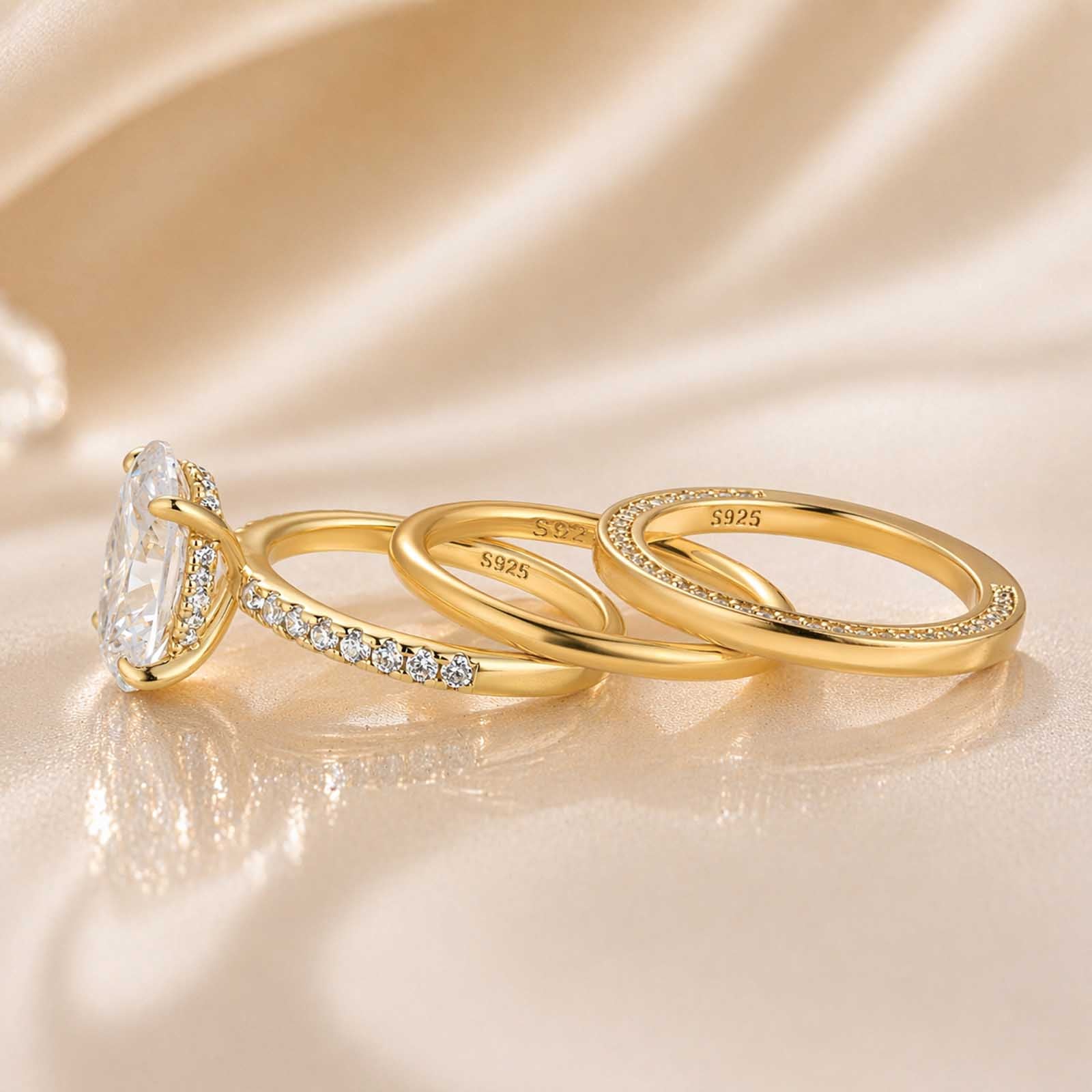 S925 4.0Ct Classic Oval Cut Engagement Ring In Sterling Silver with Simple Wedding Band