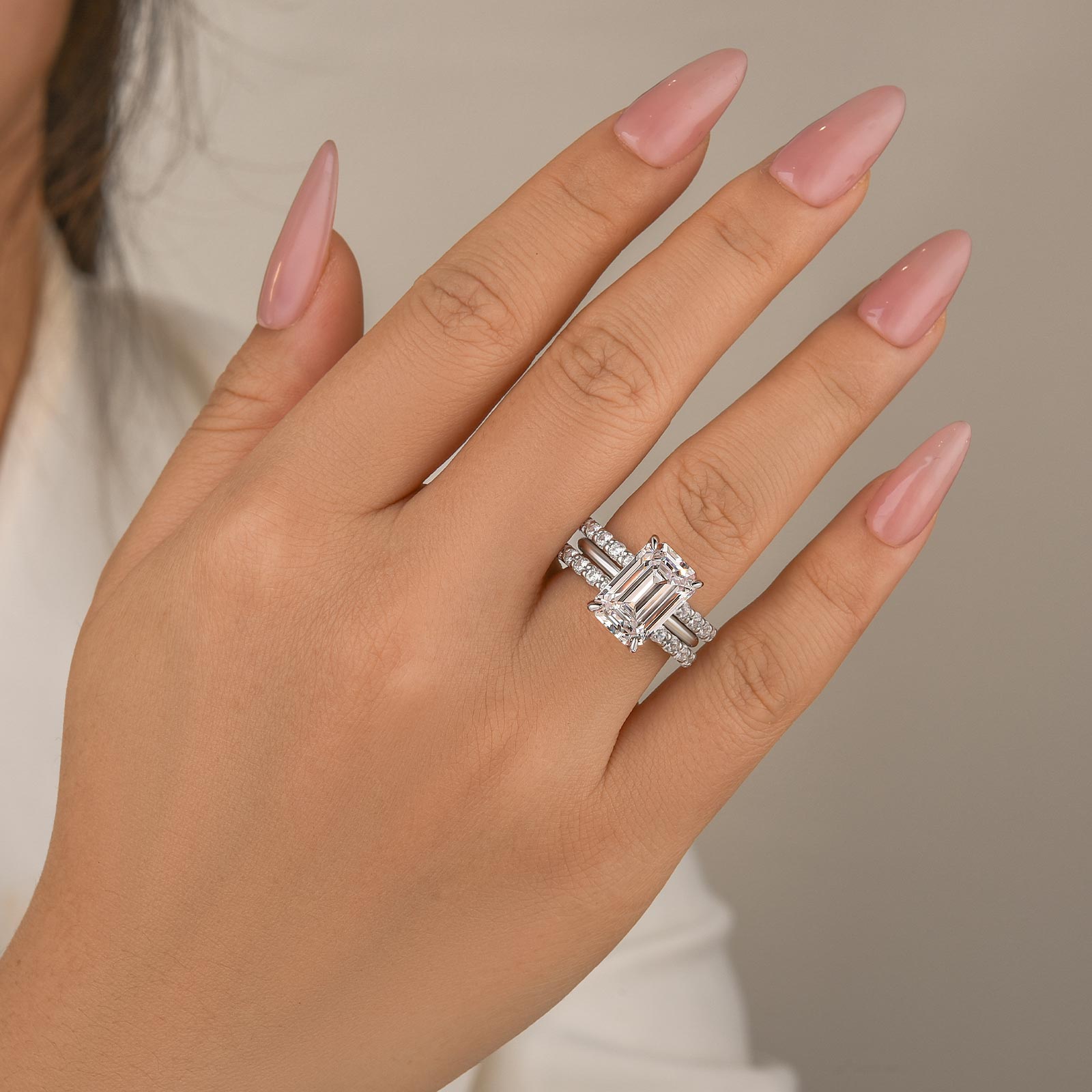 3PC 5.0Ct Emerald Cut Wedding Ring Set With Two Open Wedding Bands