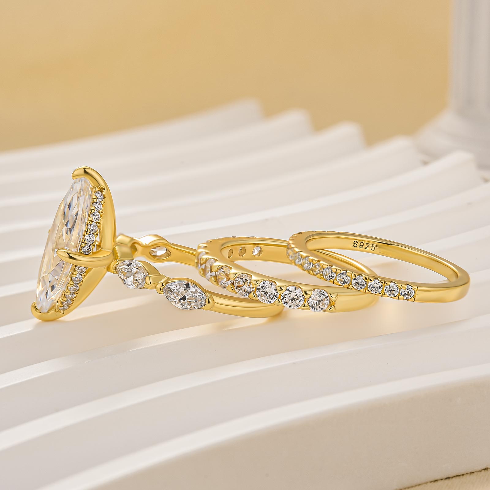 4.0Ct Marquise Cut Side Stone Engagement Ring with Marquise Cut Band for Women