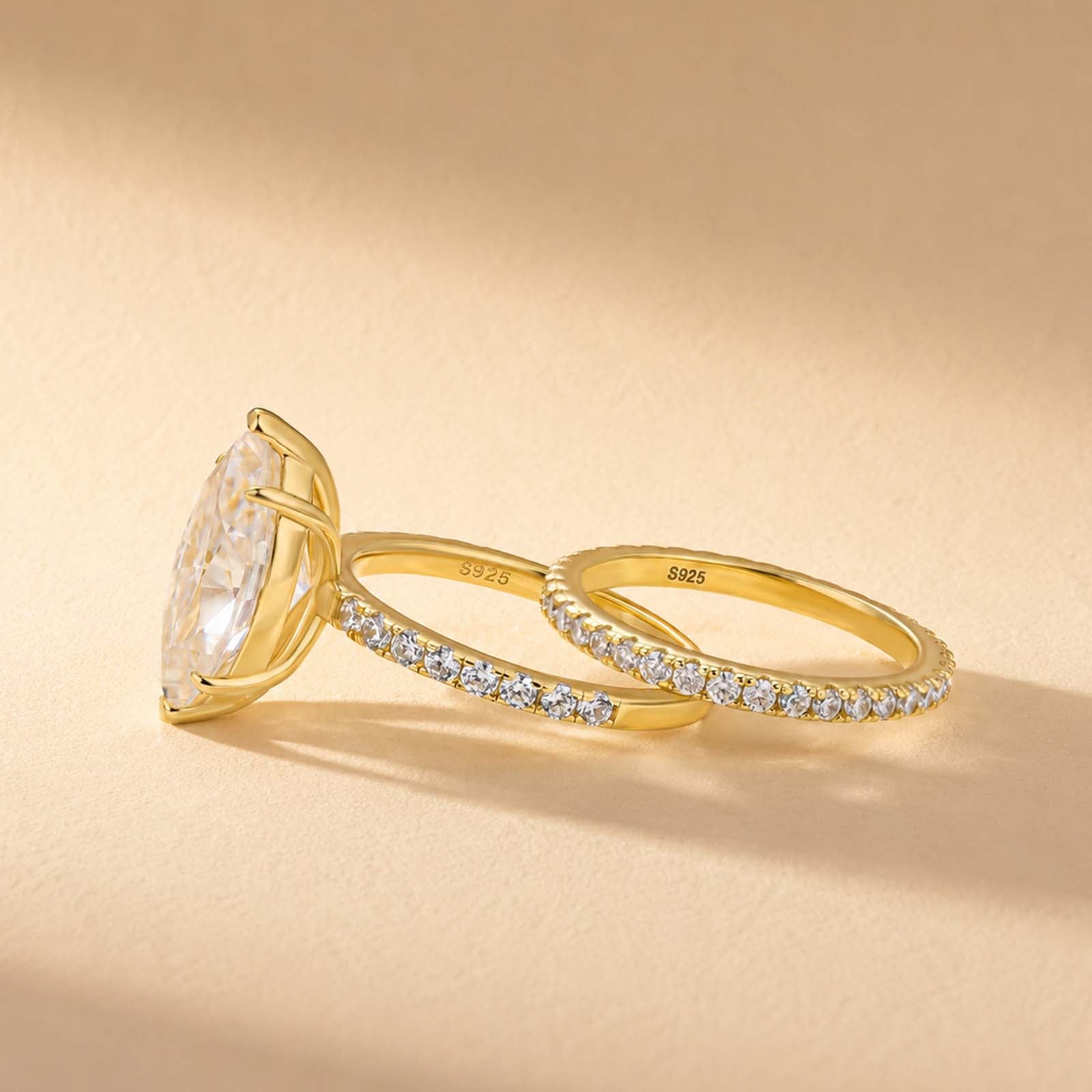 S925 4.0Ct Marquise Cut Wedding Ring Set Travel Ring With Classic Wedding Band For Women