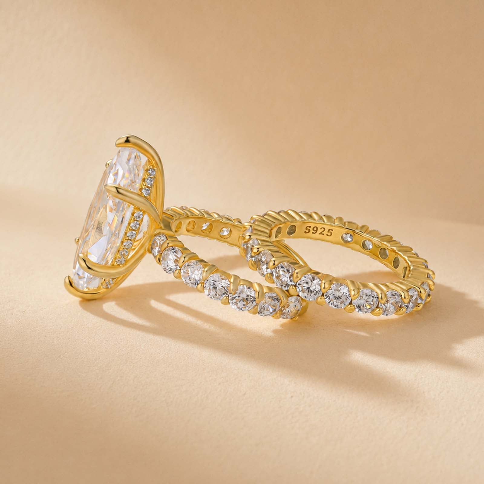 S925 6.0Ct Marquise Cut Engagement Ring & Eternity Round Cut Band Wedding Ring Sets For Women