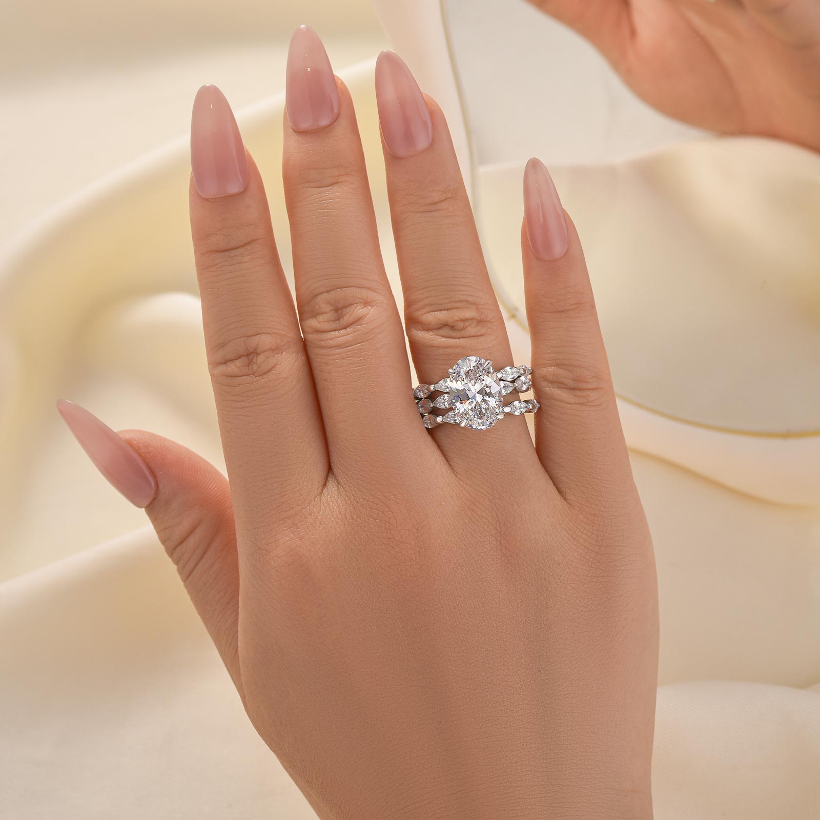 Louily Unique 4.5Ct Oval&Marquise Cut 3PC Wedding Ring Set In Sterling Silver