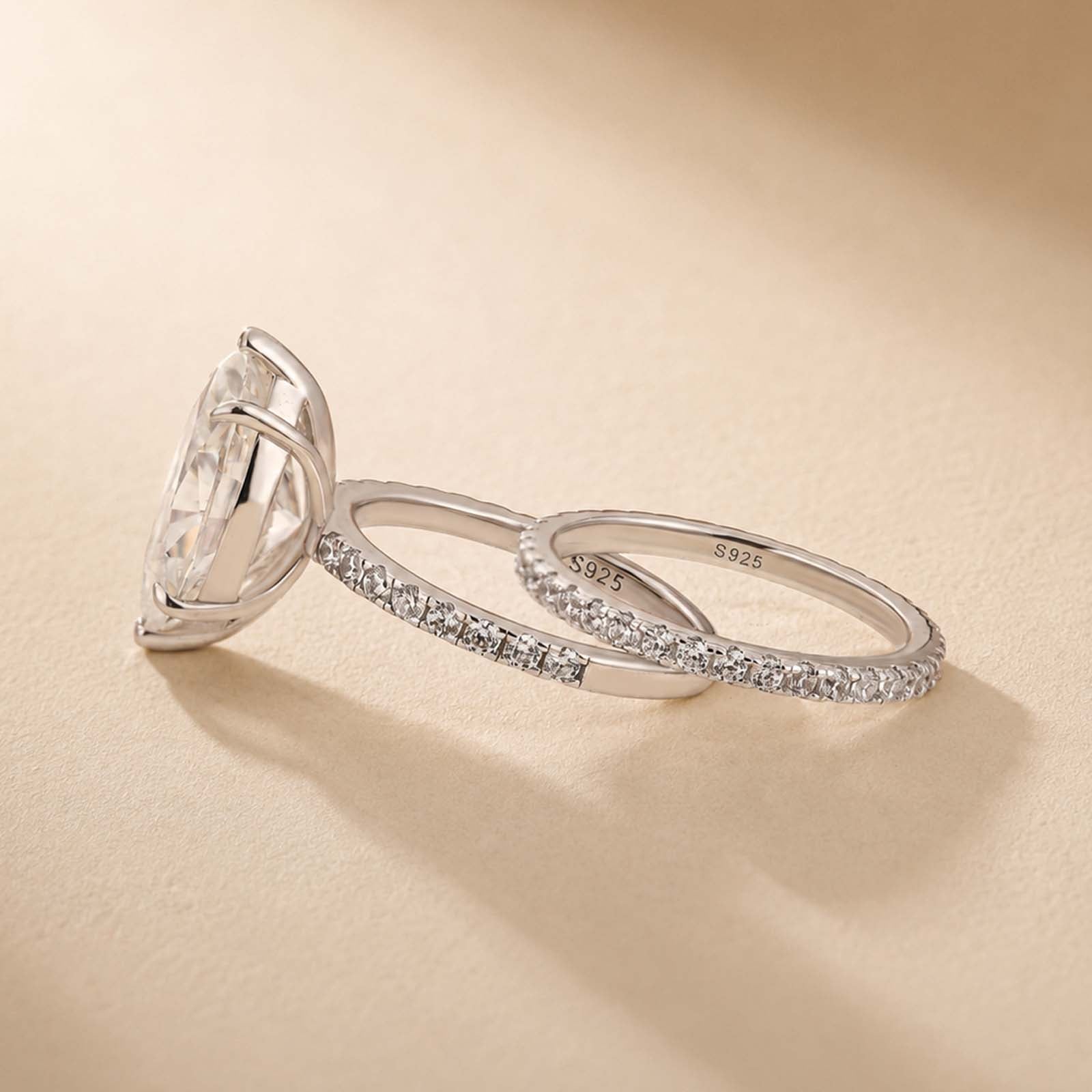 S925 4.0Ct Marquise Cut Wedding Ring Set Travel Ring With Classic Wedding Band For Women