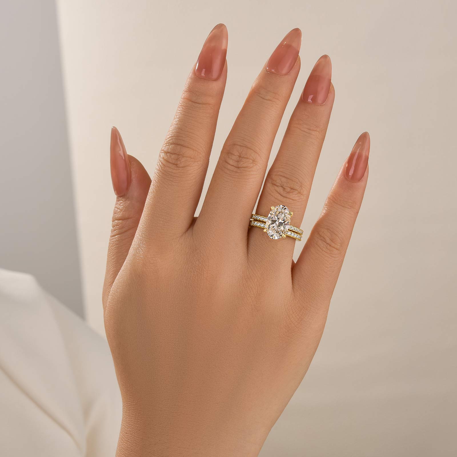 4.0 Carat Oval Cut Wedding Ring Set With Classic Half Wedding Band