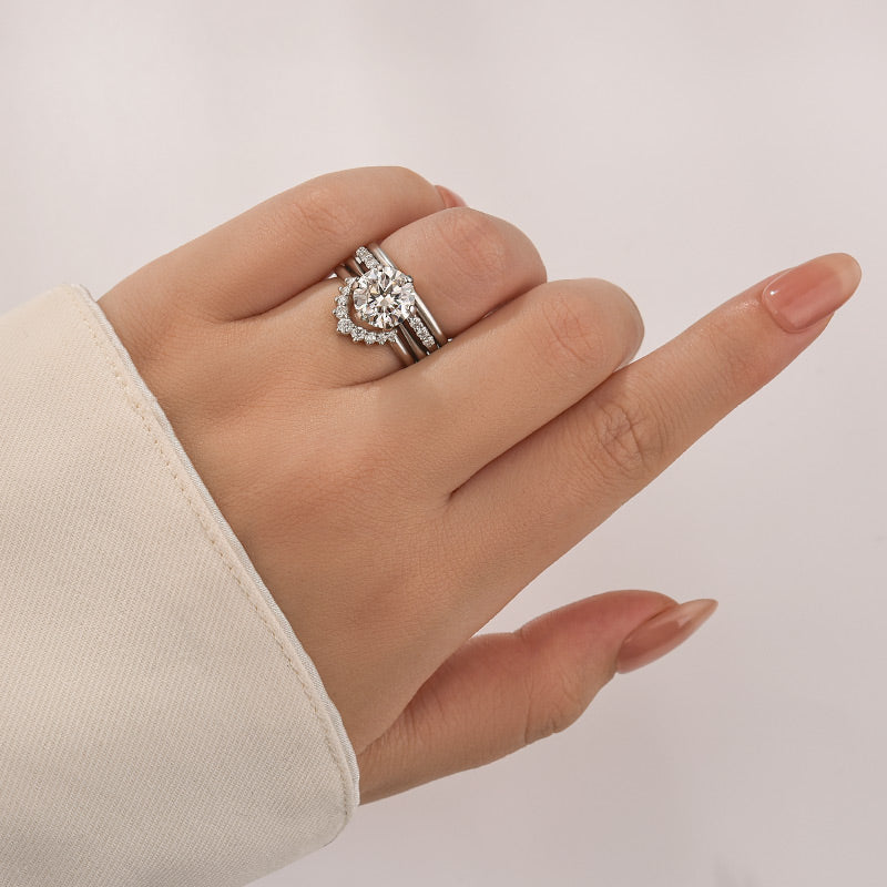 Moissanite 3.0Ct Round Cut Comfort Fit Six Prong Solitaire Wedding Ring Set