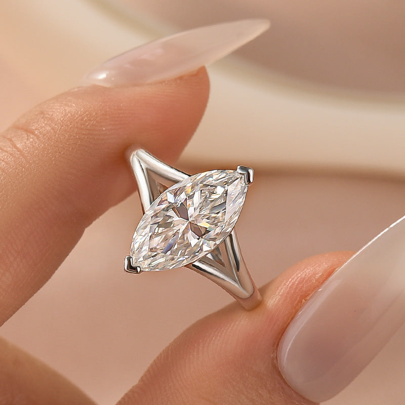 3.0Ct Marquise Cut Split Shank Engagement Ring Travel Ring In Sterling Silver - louilyjewelry