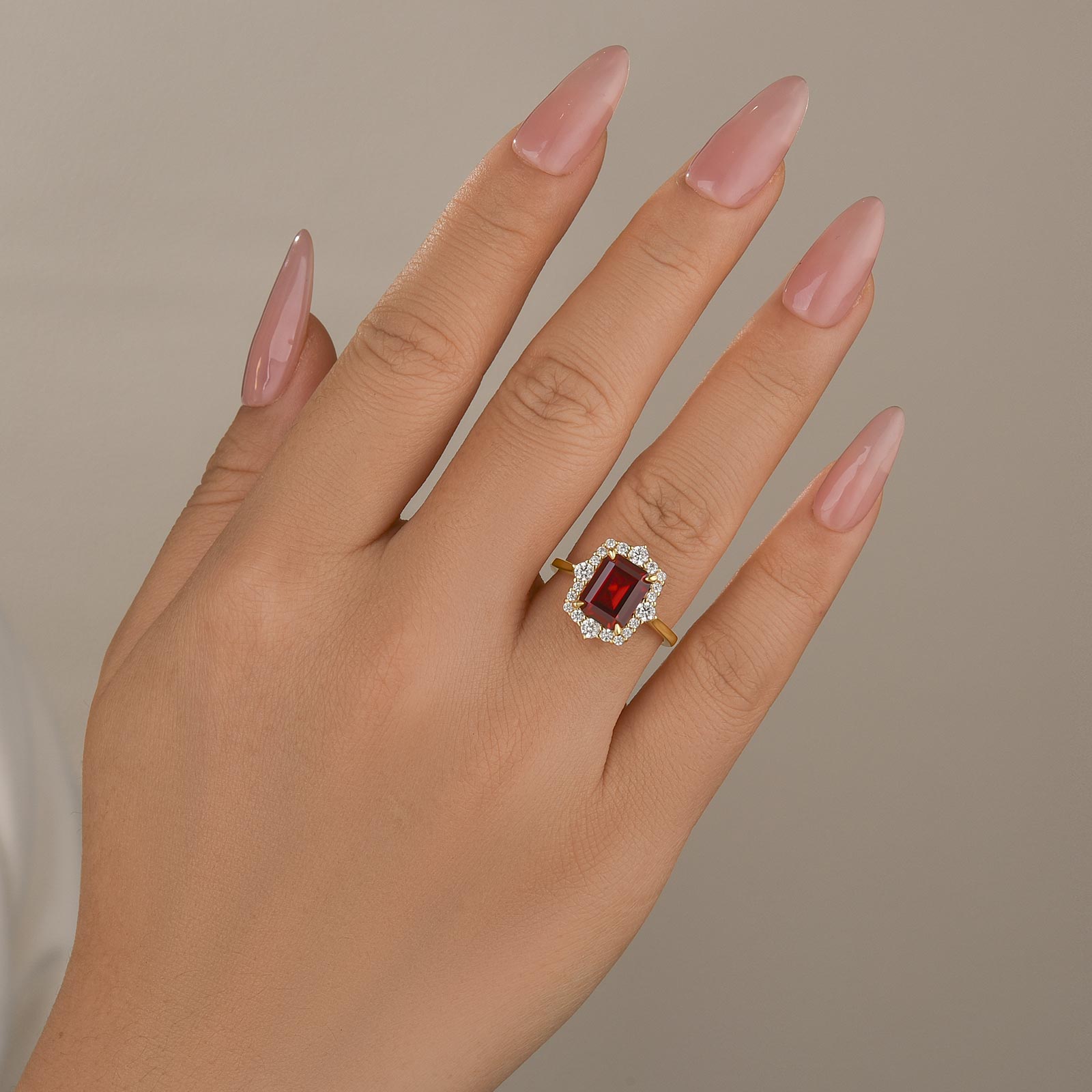 Louily Yellow Gold Halo Emerald Cut Engagement Ring In Sterling Silver