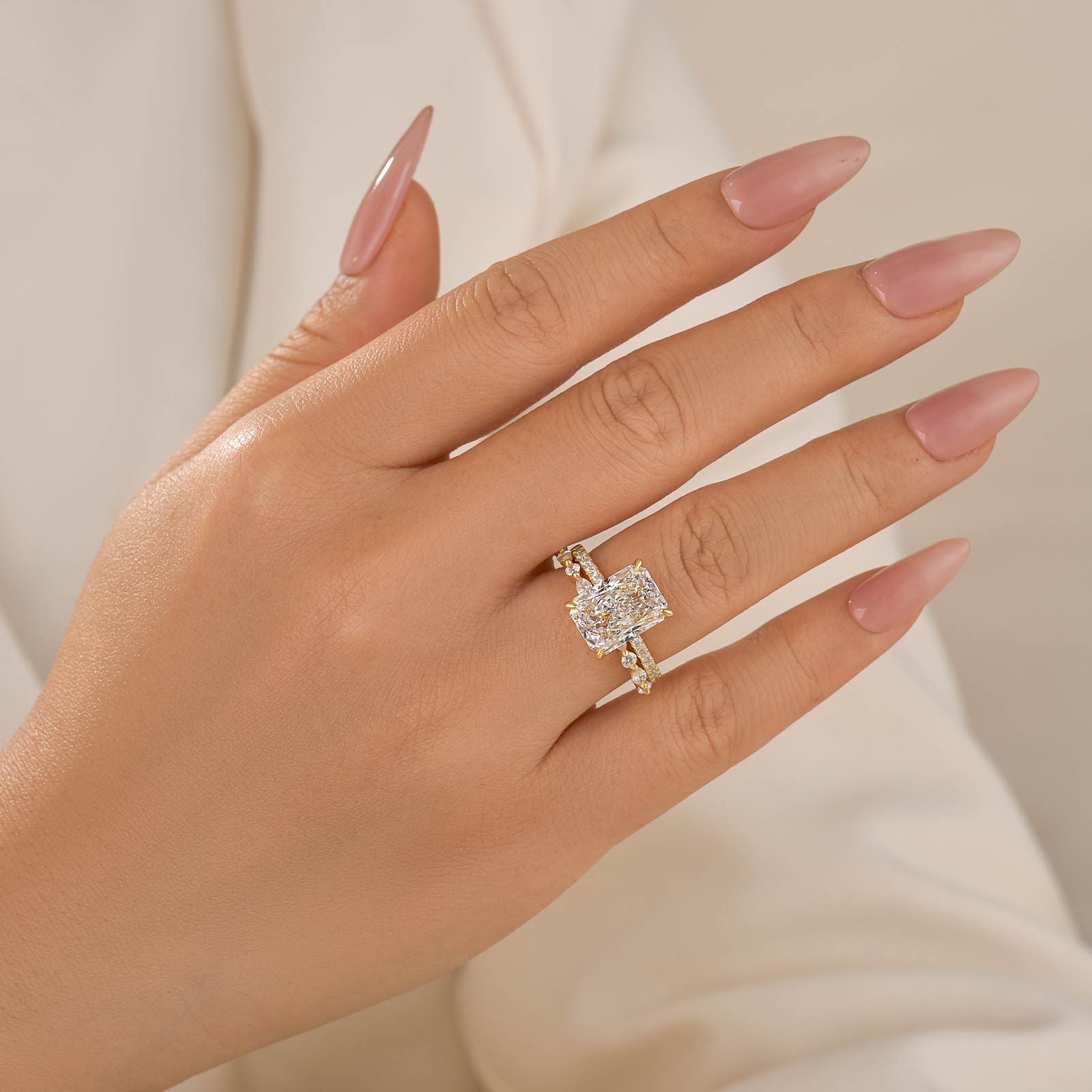 4.5 Carat Radiant Cut Hidden Halo Wedding Set – Brilliance in Every Angle