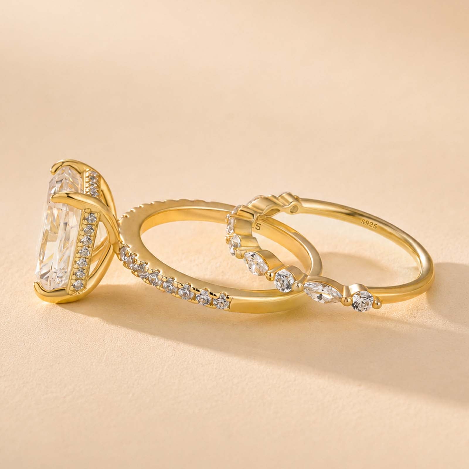 S925 4.5Ct Radiant Cut Hidden Halo Wedding Set Brilliance in Every Angle Stackable RIngs