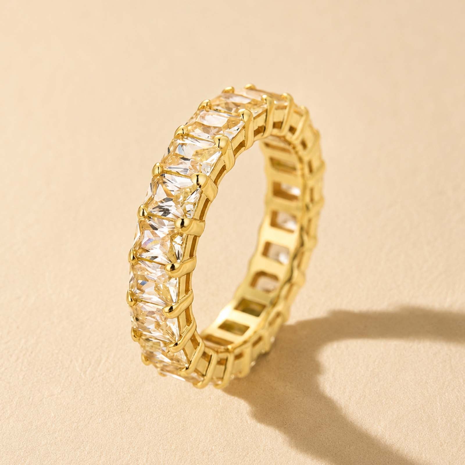 S925 3.5t Radiant Cut Yellow Stone Women's Wedding Band Stackable Ring In Sterling Silver