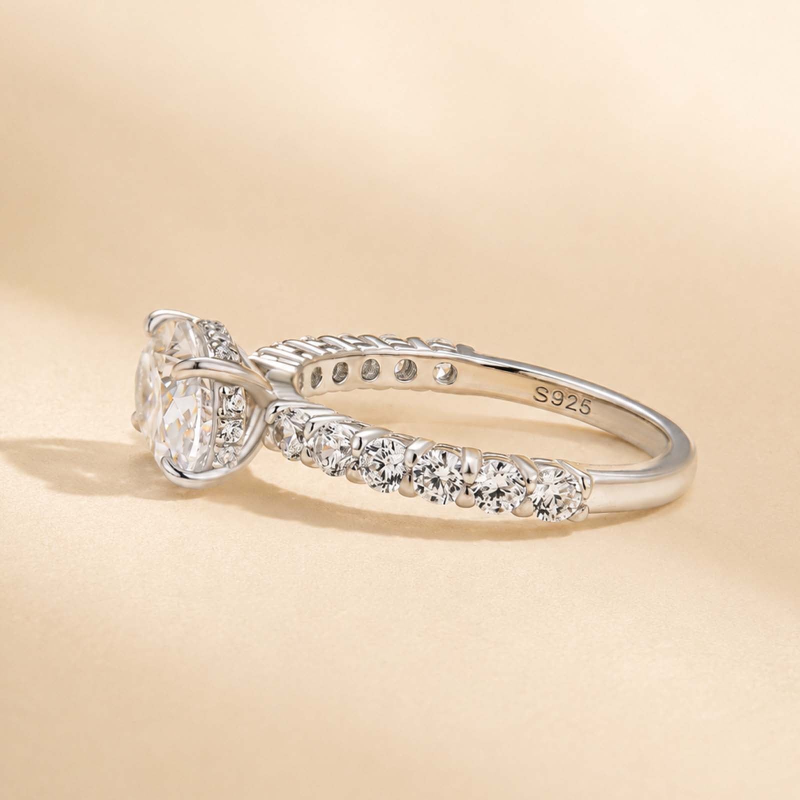 S925 2.25Ct Oval Cut Hidden Halo Engagement Ring 18K White Gold Travel Ring
