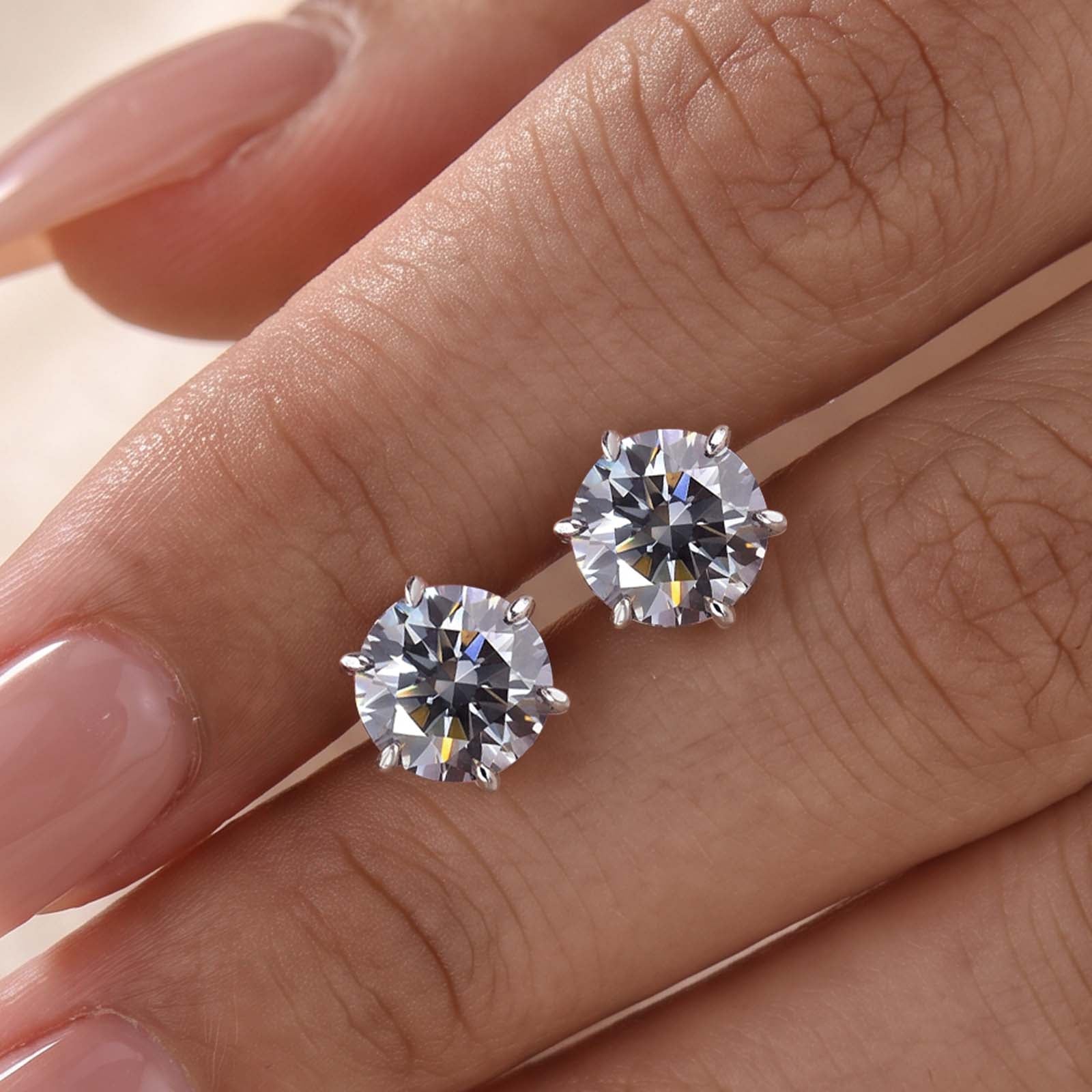S925 Moissanite Classic 1.2Ct*2 Round Cut Gray/White Stone 6 Prong Stud Earrings In Sterling Silver