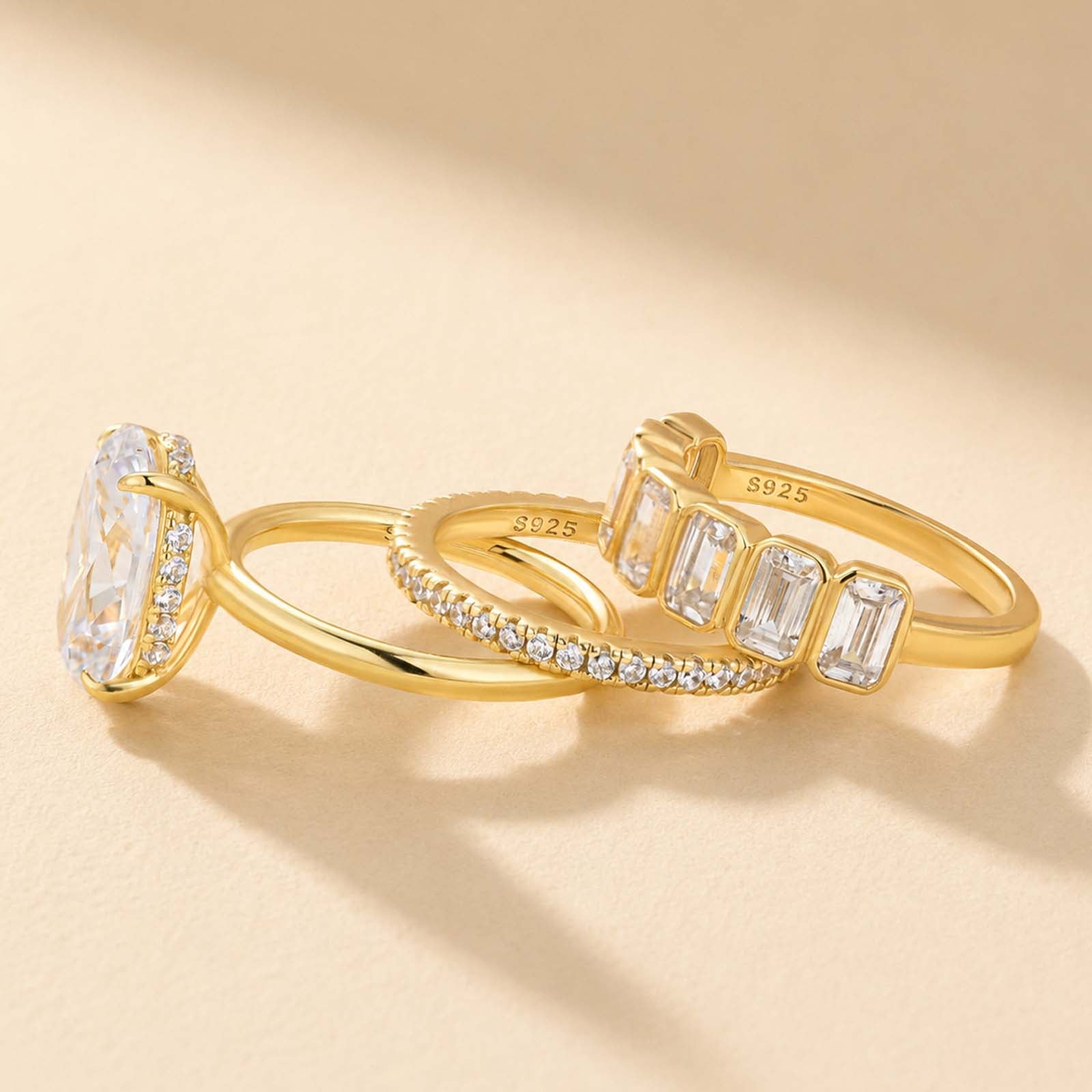 S925 3PC Hidden Halo 4.5Ct Oval Cut Stackable Luxe Statement Ring Sets For Women