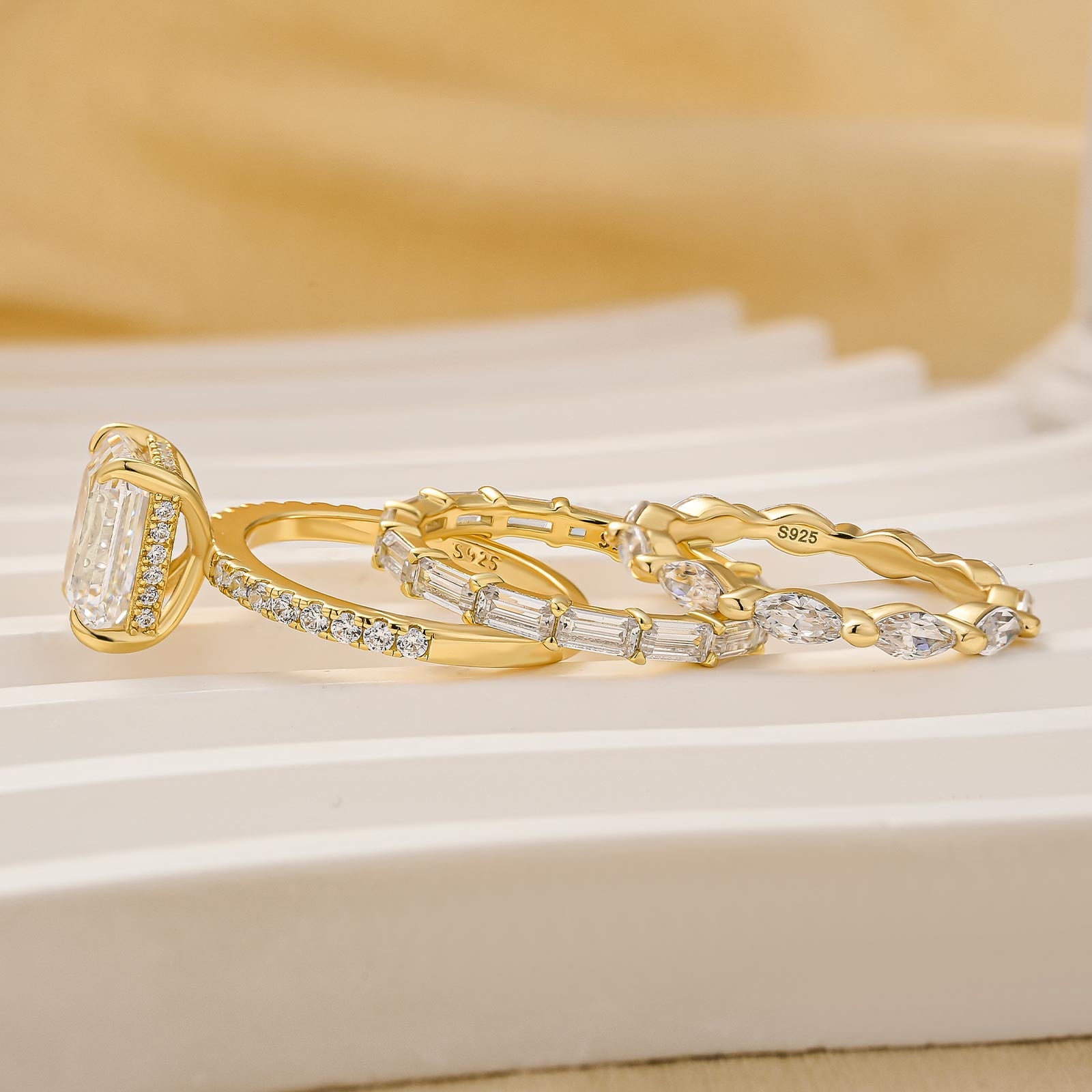3PC 3.5Ct Emerald Cut Wedding Ring Set Travel Rings