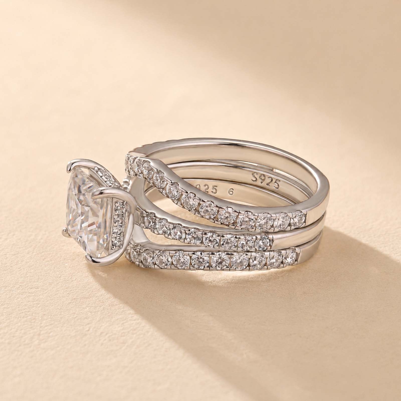 S925 2.0Ct Princess Cut Insert 2PC Wedding Ring Set In Sterling Silver Engagement Ring with Enhancer Band