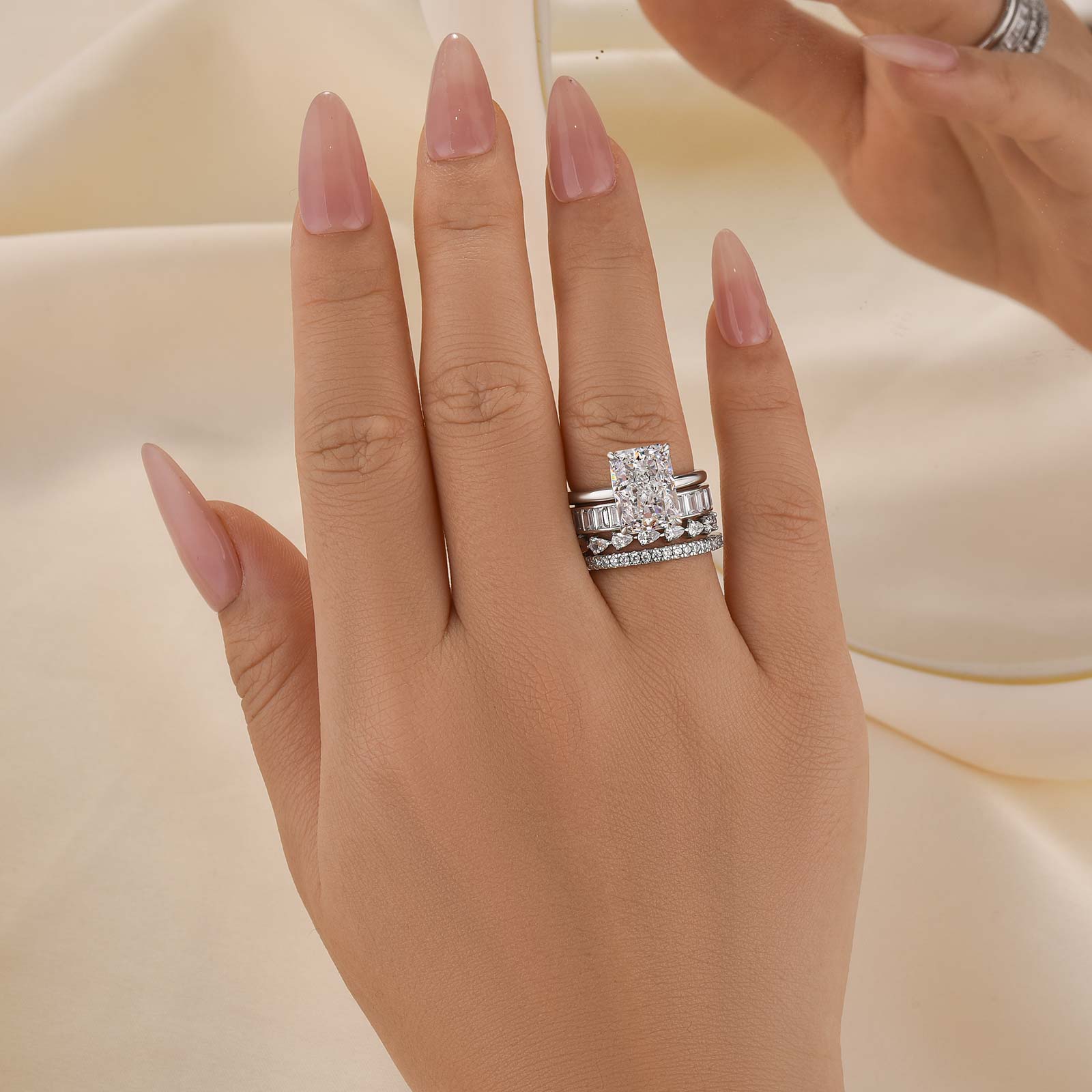 4PC 4.5Ct Elegant Engagement Ring Set with Triple Stacking Wedding Bands