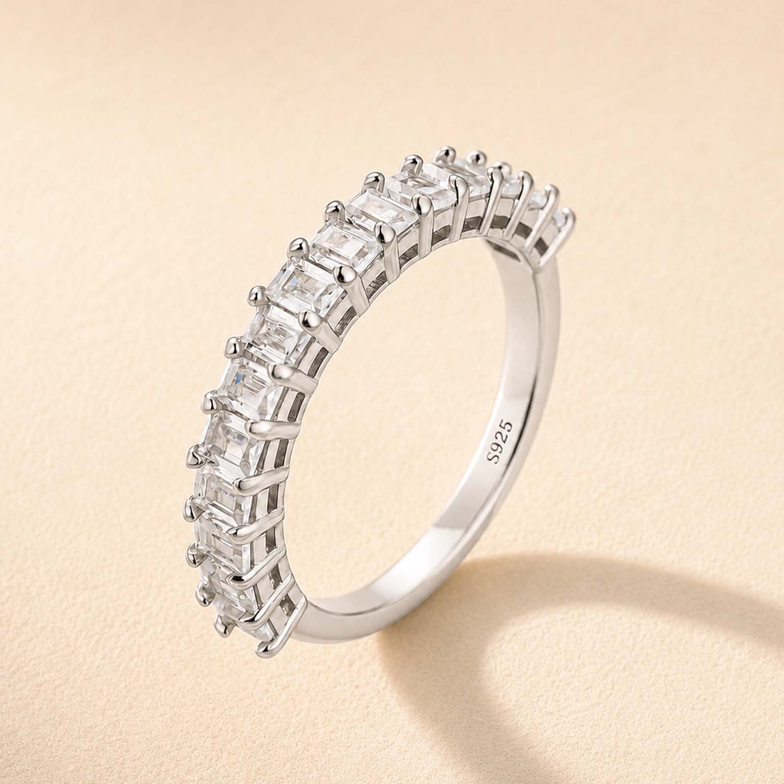 S925 2.25Ct Emerald Cut Classic Eternity Wedding Band Stackable Ring For Daily Wear