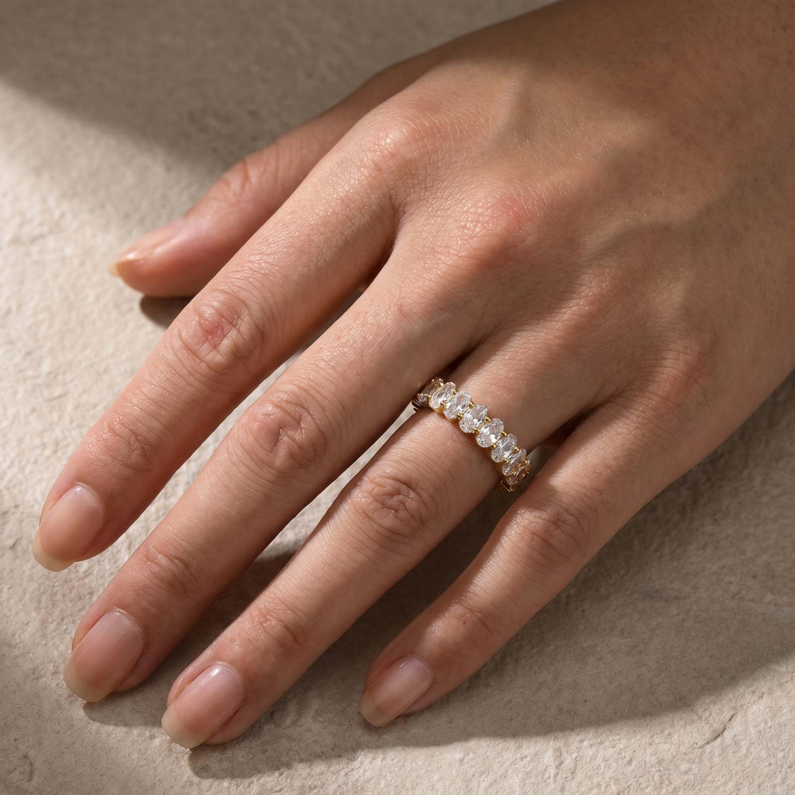 S925 5.0Ct Full Oval Cut Simulated Diamond Wedding Band For Everyday Wear