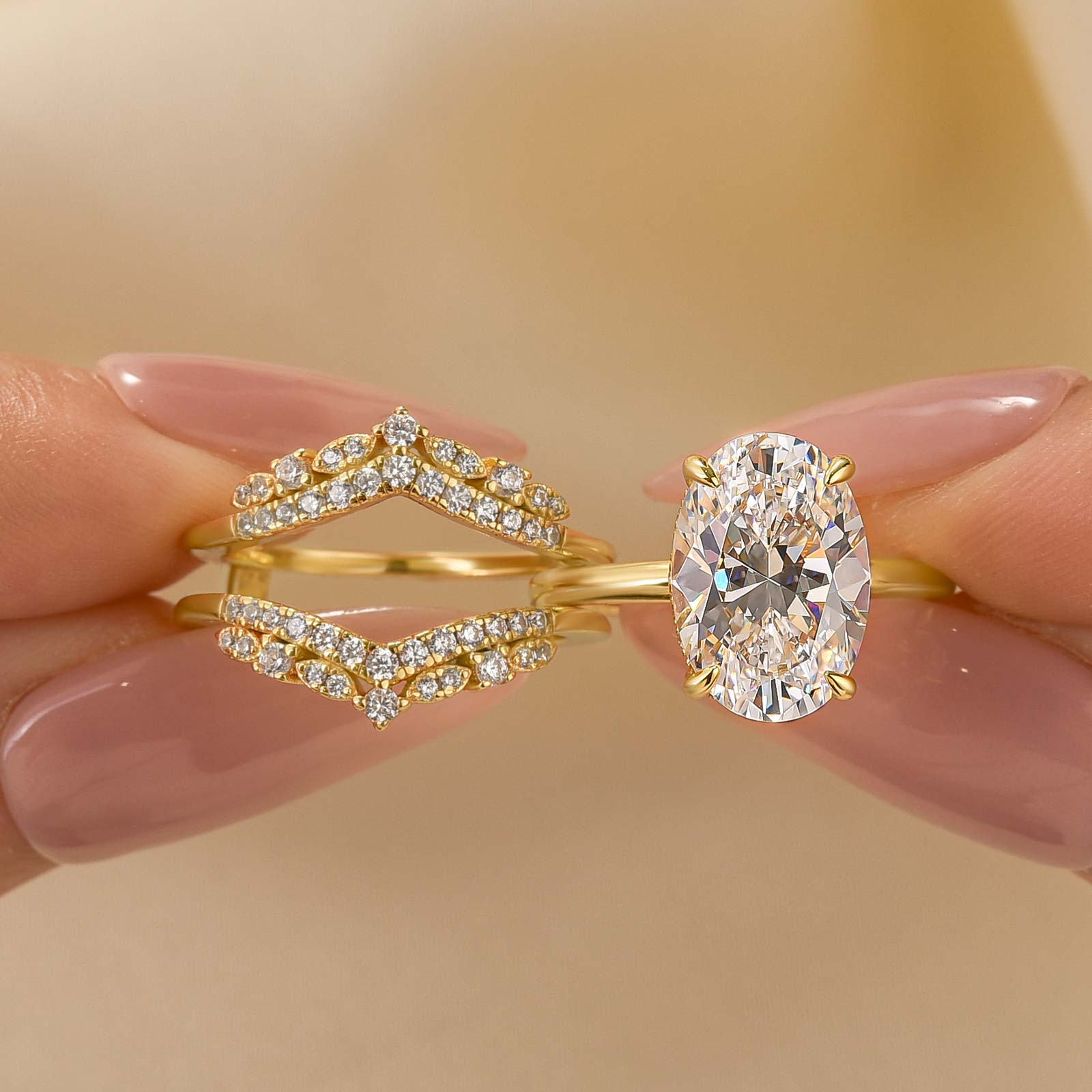 4.5Ct Oval Cut Insert Wedding Ring Set With Vintage Engagement Ring Enhancer