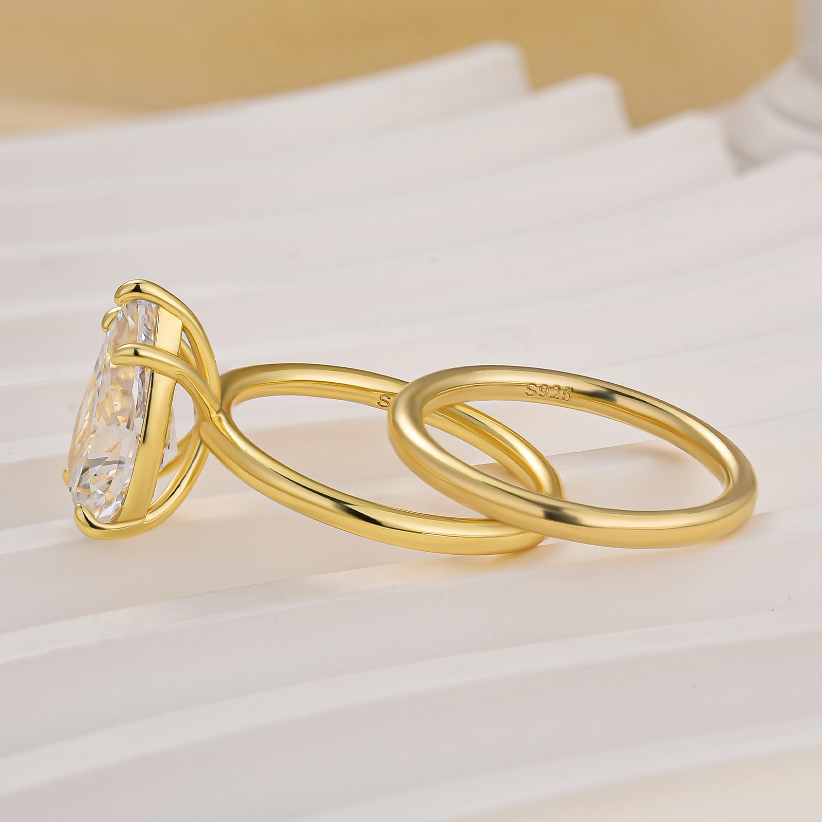 S925 2PC 40Ct Solitaire Pear Cut Wedding Set For Women - louilyjewelry