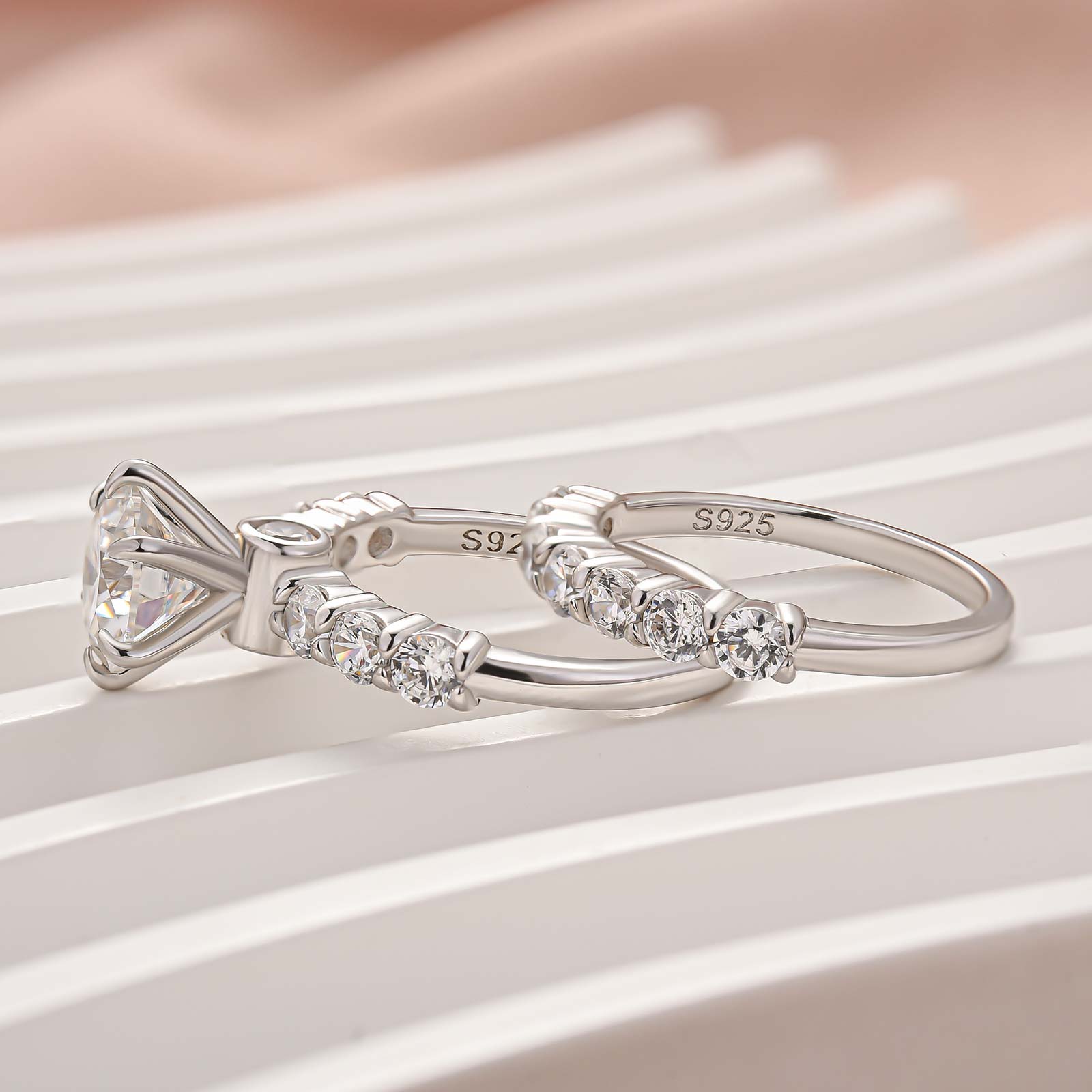 Moissanite 2PC 2.0Ct Round Cut Half Eternity Engagement Ring With Round Cut Wedding Band Wedding Ring Set