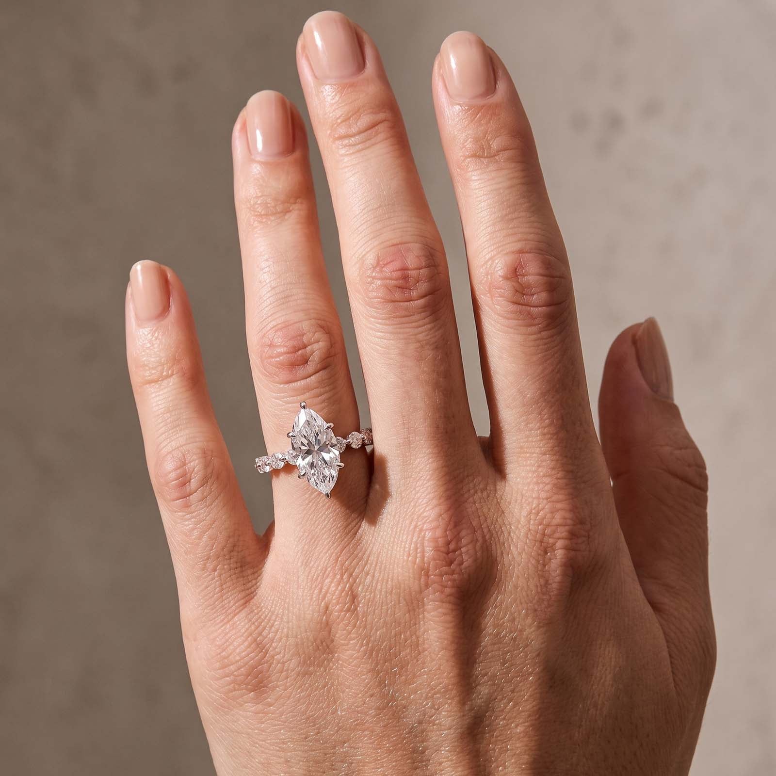 S925 Moissanite 3.0Ct Marquise Cut Side Stone Promise Ring Everyday Wearable Ring For Her
