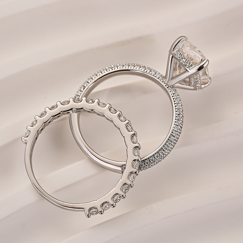 Louily Moissanite 3.5Ct Radiant Cut White Gold Wedding Ring Set Engagement Ring with Pavé Eternity Ring