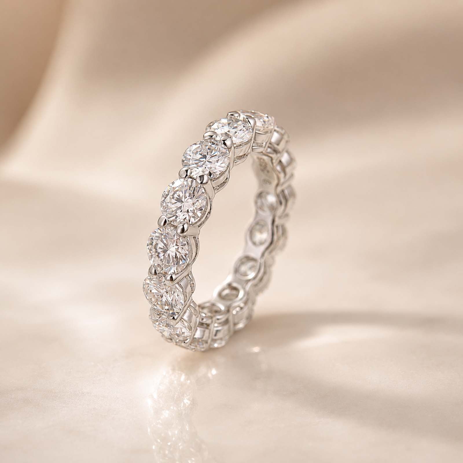 S925 Moissanite Diamond 5.5Ct Round Cut Eternity Band Sterling Silver Stackable Wedding Ring