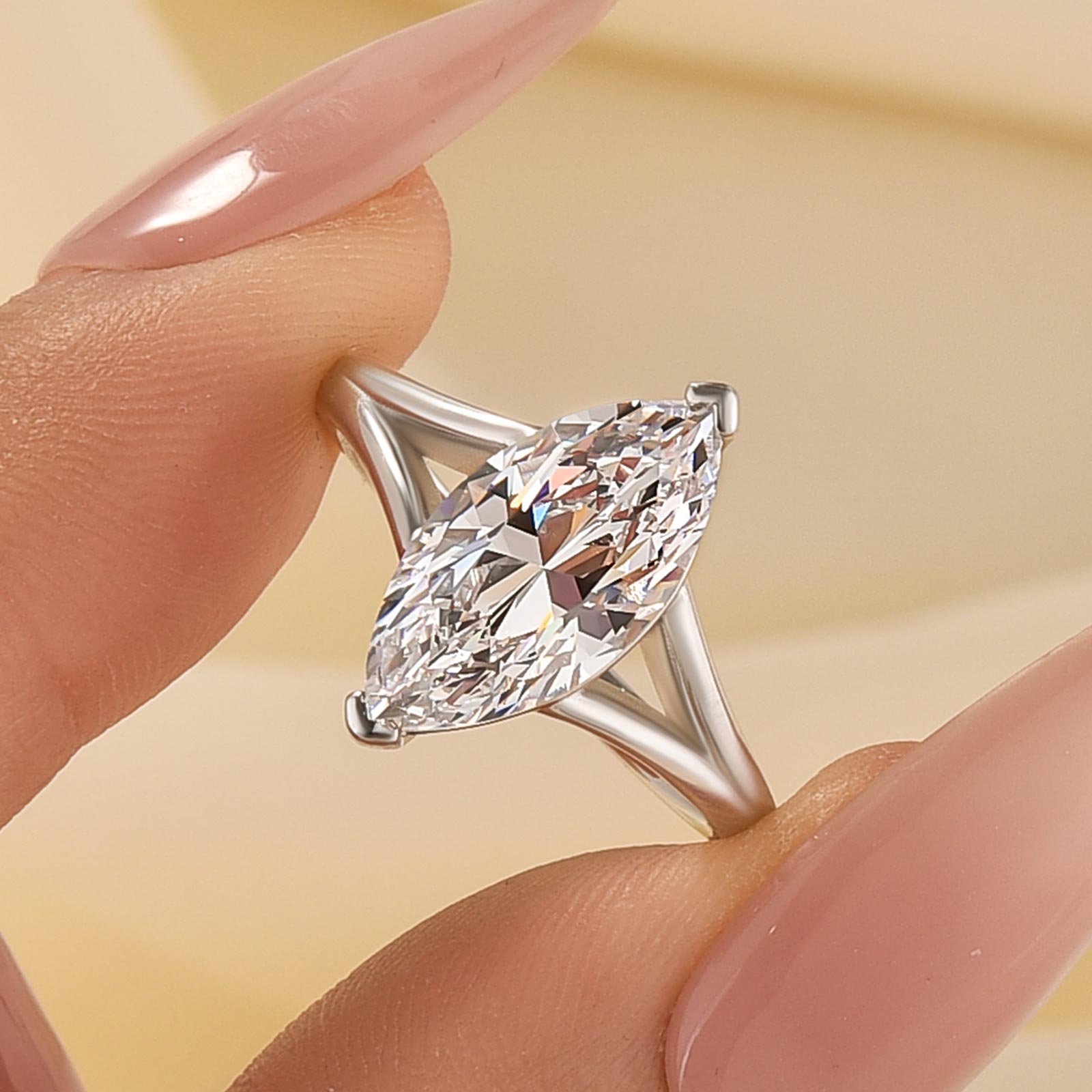3.0Ct Marquise Cut Split Shank Engagement Ring Travel Ring In Sterling Silver