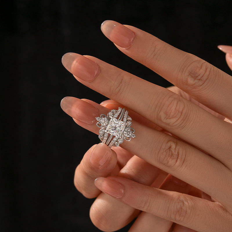 Louily Moissanite 2.0 Ct Princess Cut White Gold Wedding Ring Set For Women