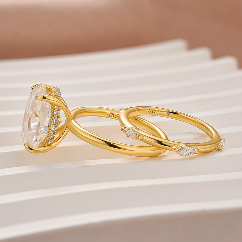 Moissanite 5.5Ct Oval Cut Engagement Ring with Marquise Cut Wedding Band