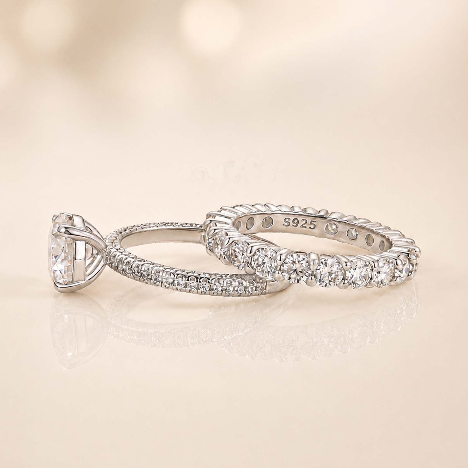S925 Moissanite 2CT Round Cut Solitaire Engagement Ring Set White Gold Plated In Sterling Silver Promise Rings For Women