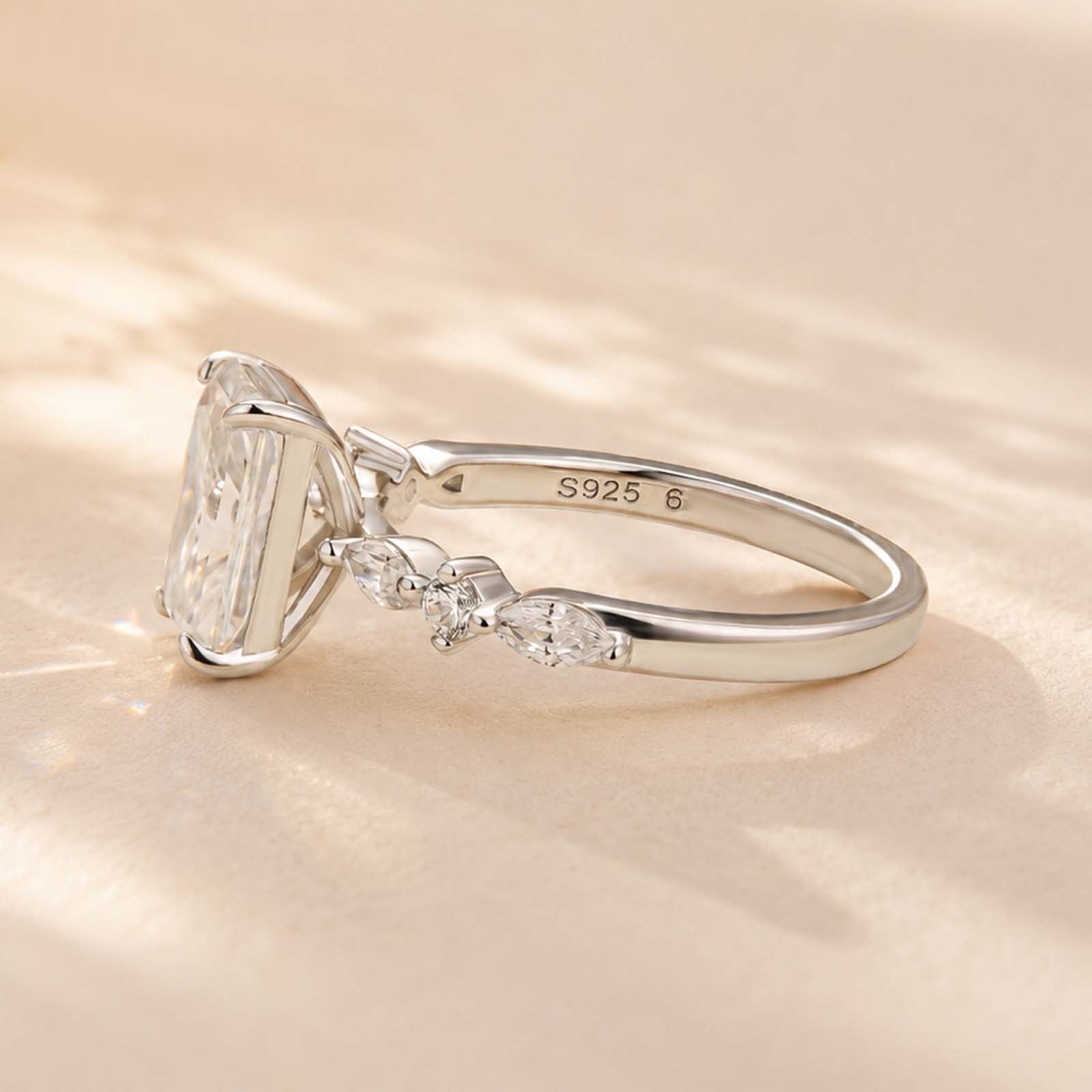 S925 2.5Ct Radiant Cut Marquise & Round Engagement Ring Travel Ring In Sterling Silver