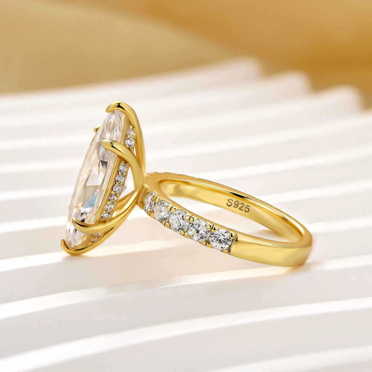 4.0Ct Marquise Cut Hidden Halo Pavé Engagement Ring In Sterling Silver