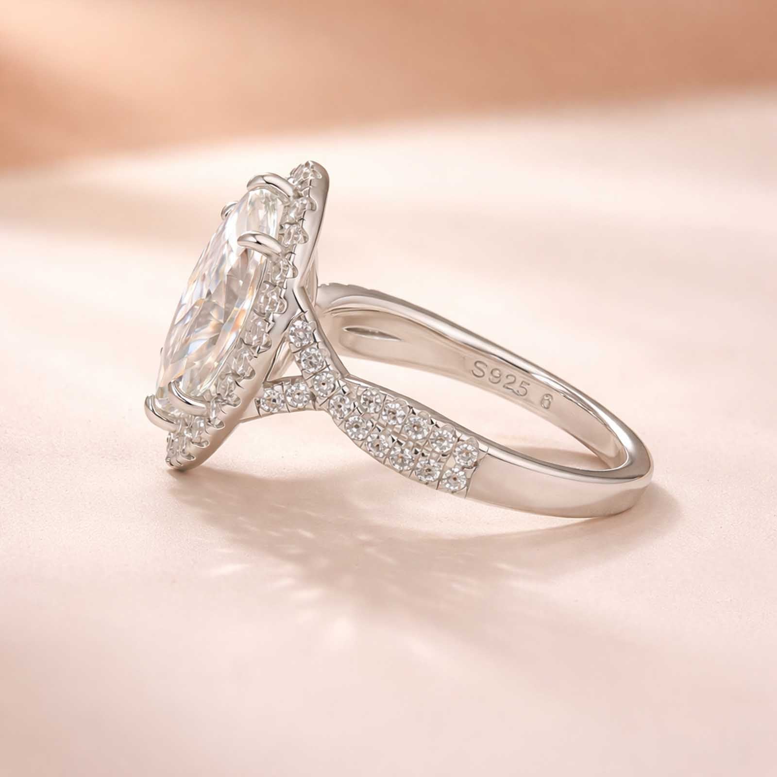 Moissanite 3.0 Ct White Marquise Cut Halo Engagement Ring 925 Sterling Silver Promise Ring For Women