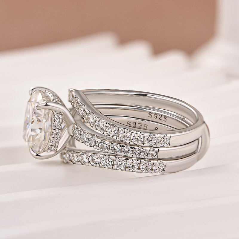 Moissanite 3.0Ct Cushion Cut White Gold Wedding Ring with Enhancer Ring