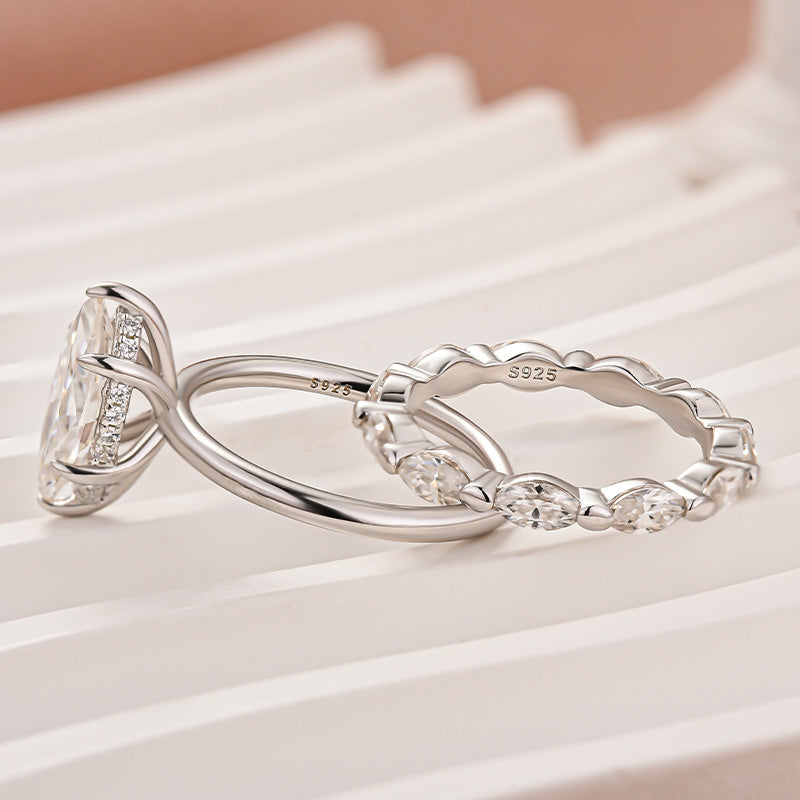 Moissanite 2.0Ct Solitaire Marquise Cut Engagement Ring with Wedding Band