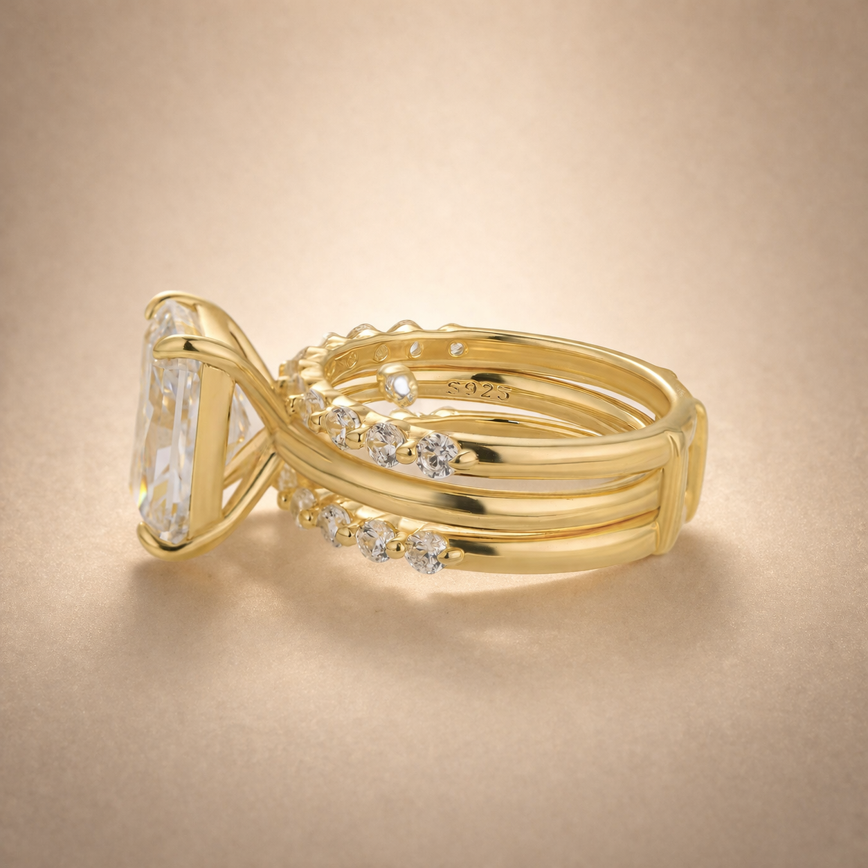 S925 Vintage 4.5Ct Radiant Cut Wedding Set 18K White Gold/18K Yellow Gold Bridal Rings for Women