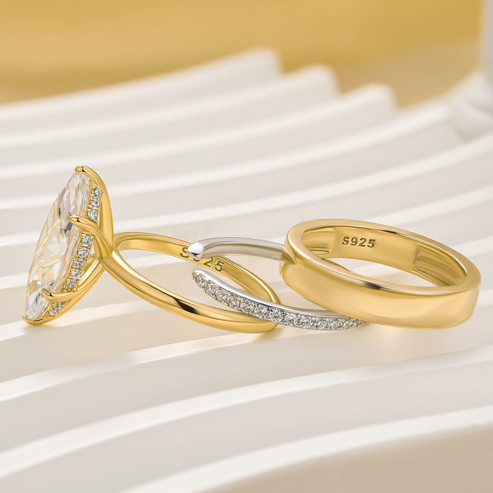 3PC 3.0Ct Marquise Cut Wedding Ring Set Engagement Ring with Open Wedding Band - louilyjewelry