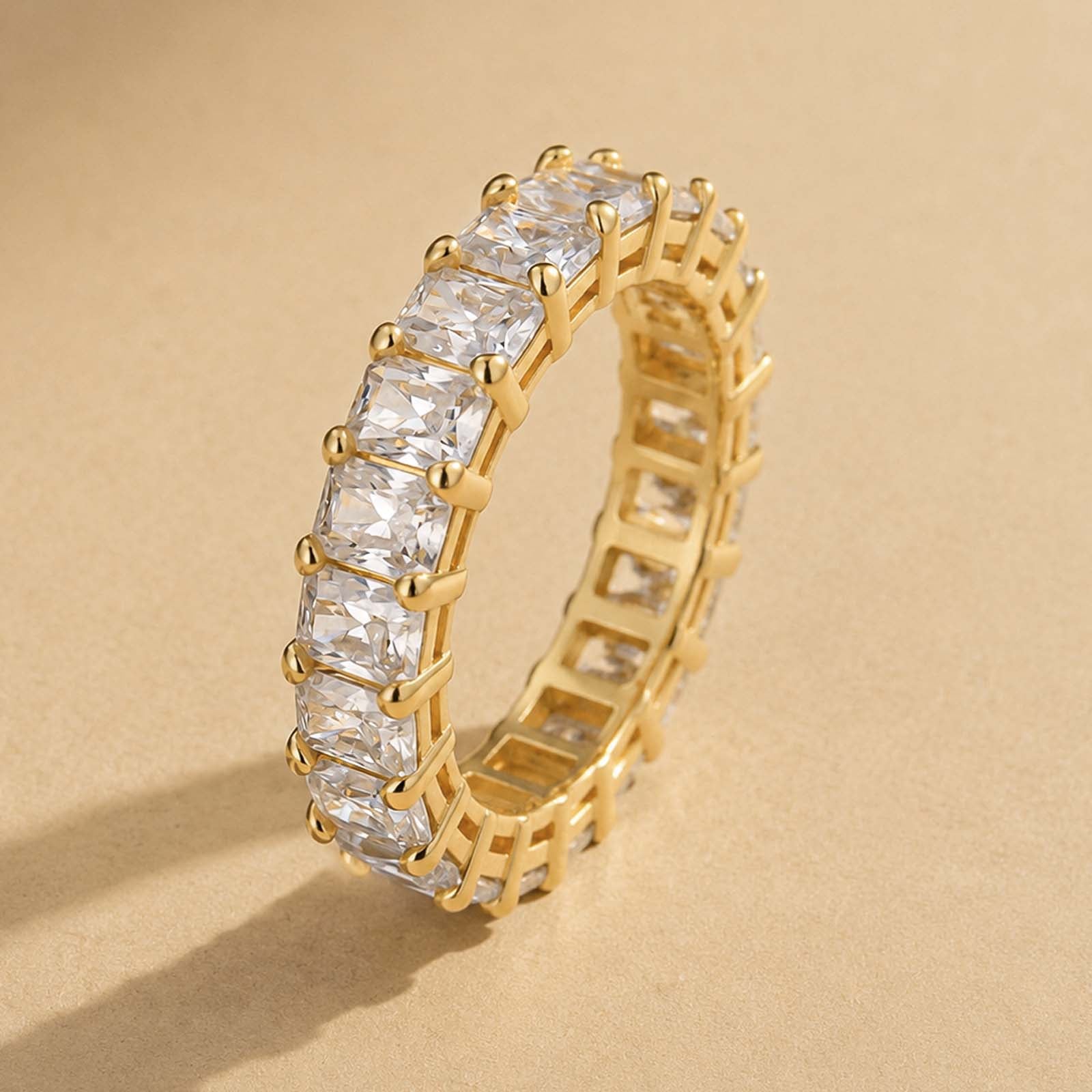 S925 Moissanite 3.5Ct Radiant Cut Full Channel Eternity Yellow Gold Wedding Band Stackable Bridal Ring