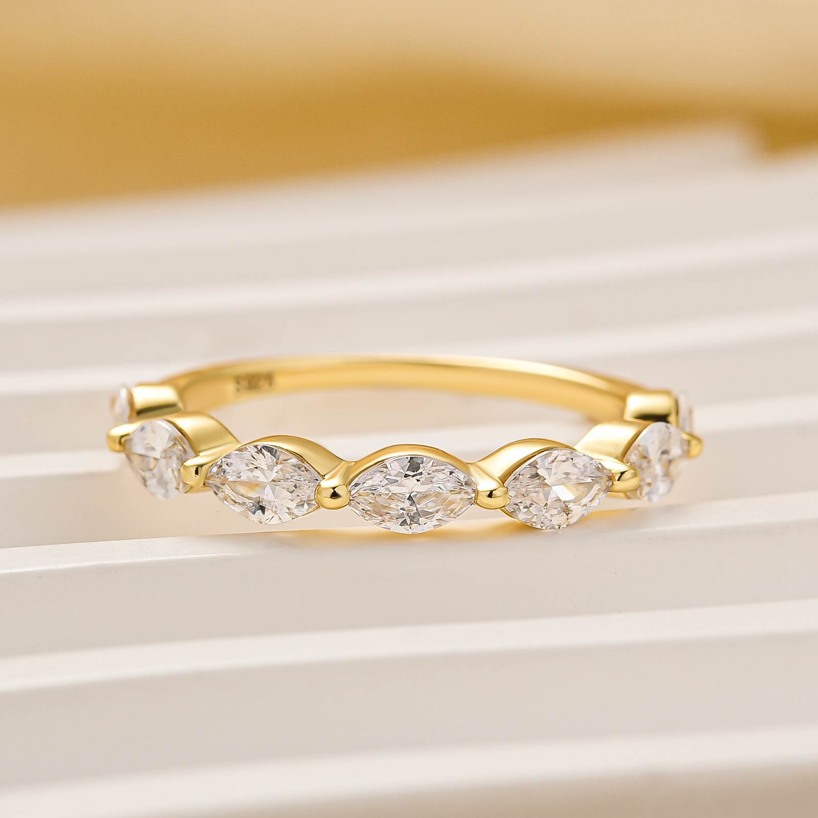 Elegant Marquise Cut Half Wedding Band In Sterling Silver - louilyjewelry