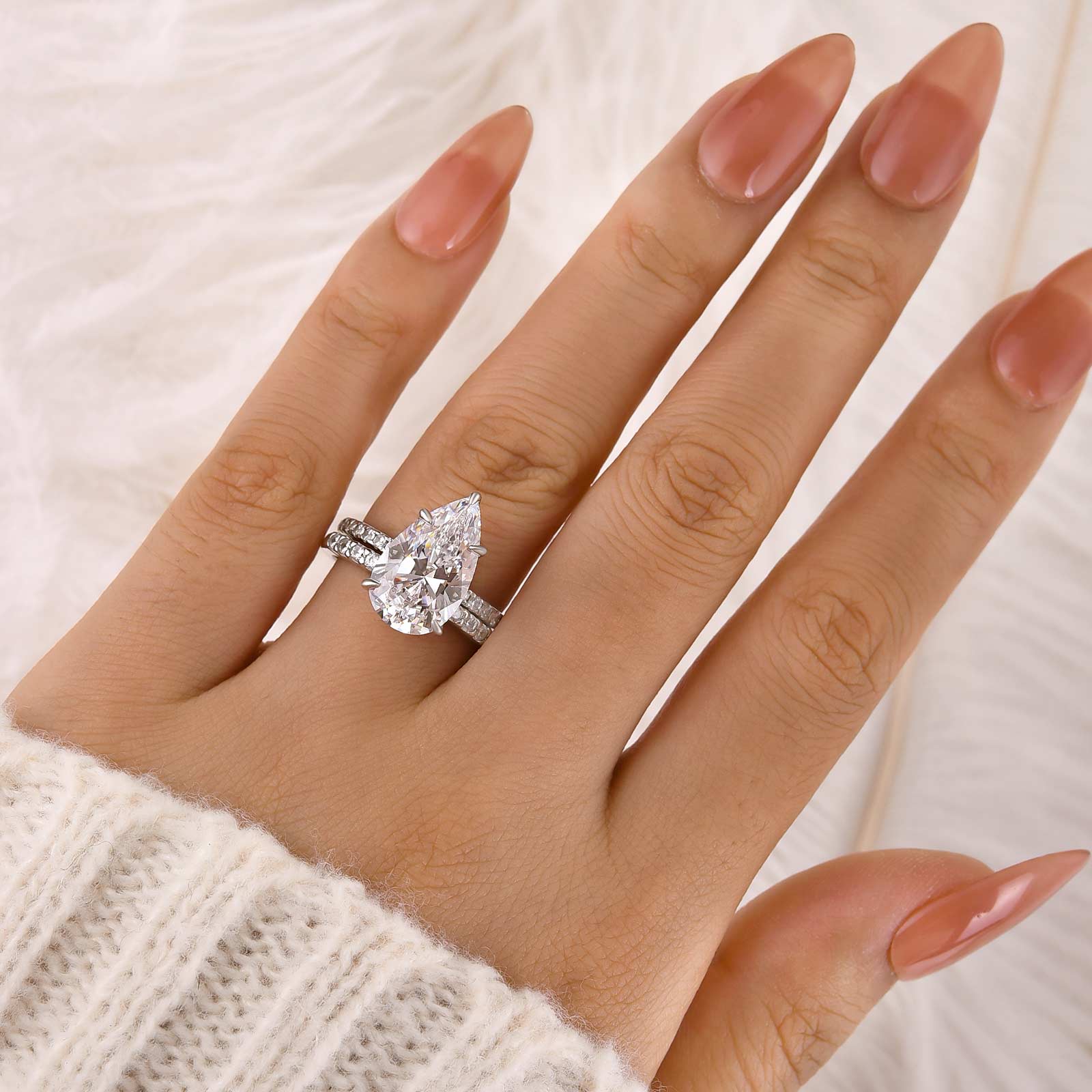 S925 4.5Ct Pear Cut Wedding Ring & Open Wedding Band Bridal Rings Travel Rings For Her