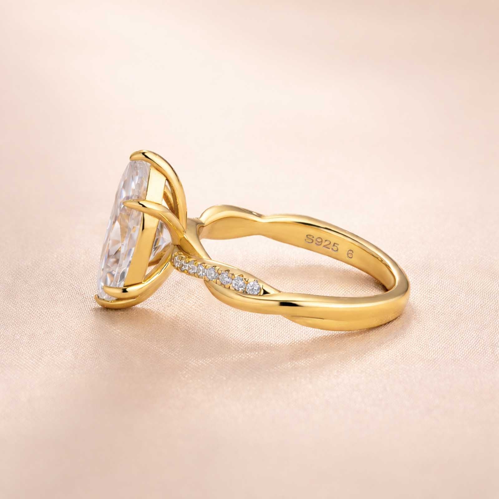 S925 Moissanite 3.0Ct Marquise Cut Twist Gold Plated Promise Ring For Everyday Wear