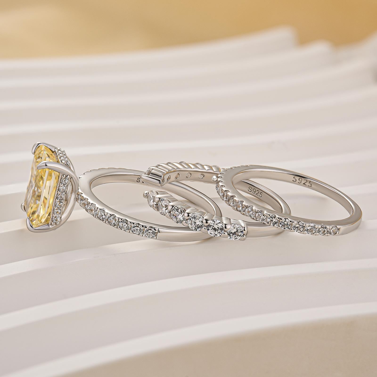 3PC Wedding Ring Set 3.5 Carat Yellow Sapphire Radiant Cut Engagement Ring With Wedding Band In Sterling Silver