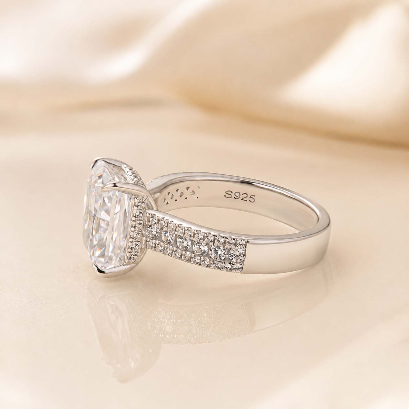 S925 4.0Ct Radiant Cut Pave Engagement Ring for Women in 18K White Gold Plated Sterling Silver
