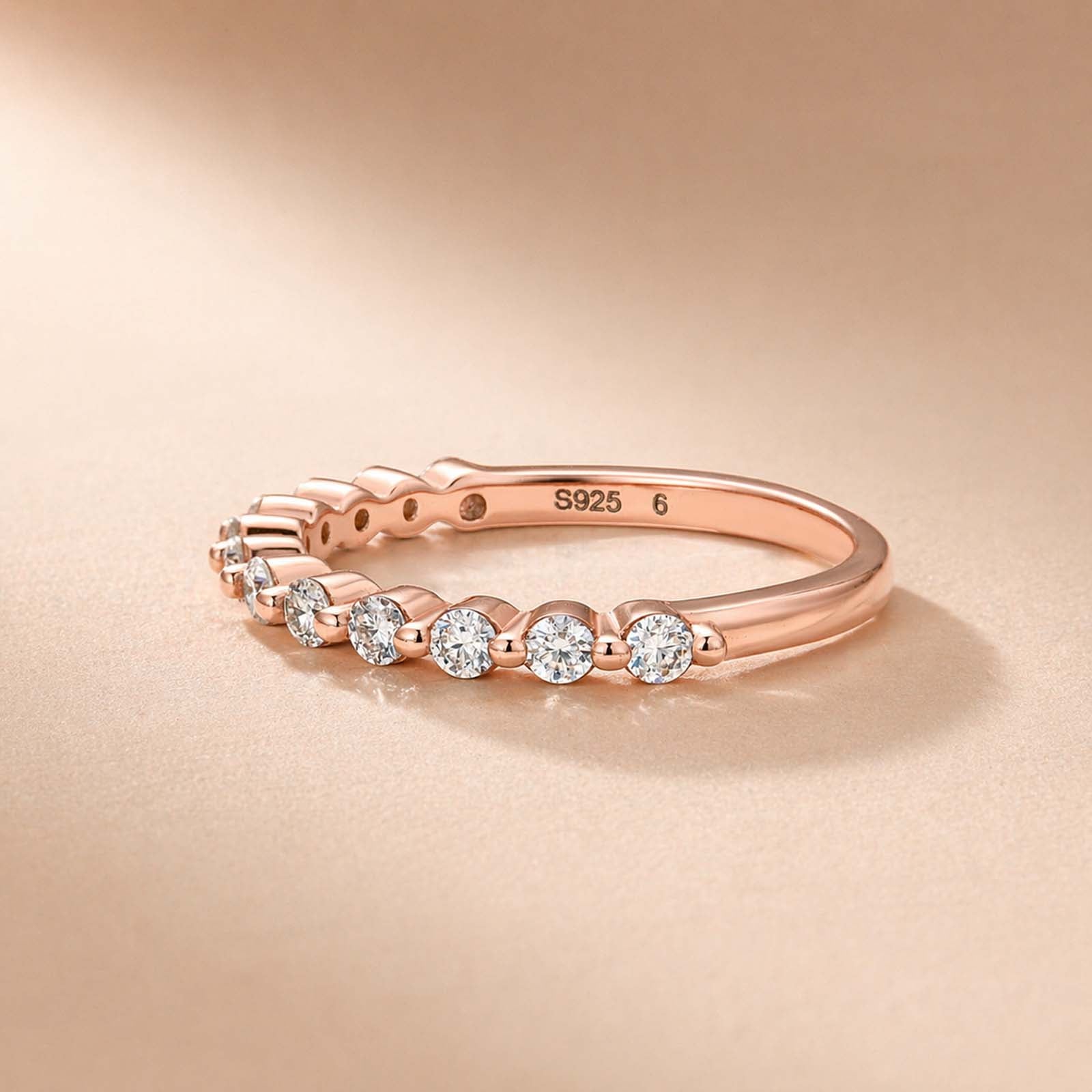 S925 Moissanite Round Cut Half Eternity Thin Women's Wedding Band For Daily Wear