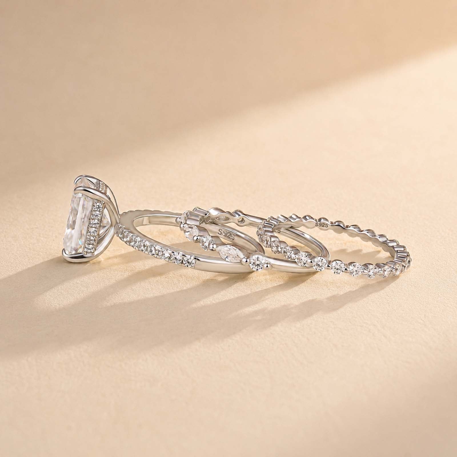 S925 3.5Ct Radiant Cut 3PC Wedding Ring Set Stackable Rings For Everyday Wear