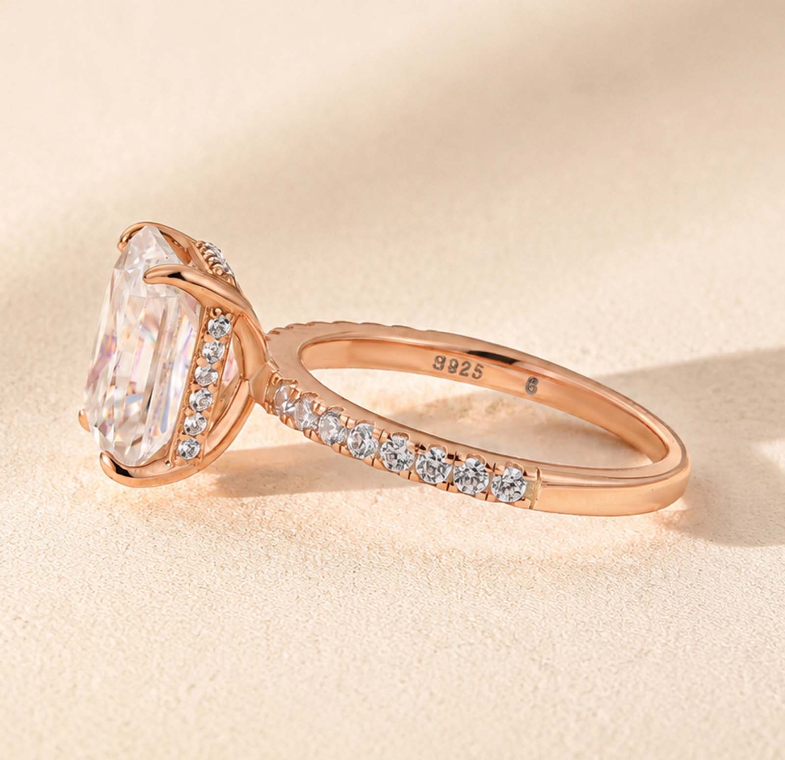 S925 Moissanite 4.0Ct Radiant Cut Concealed Halo Engagement Ring In Sterling Silver Travel Ring